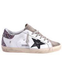 Golden Goose Super-star Sneakers With Glittered Iconic Star - White