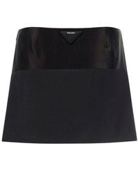 Prada - Logo Plaque Mini Skirt - Lyst