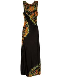 Atlein - Floral Printed Ruched Jersey Maxi Dress - Lyst