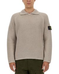 Stone Island - Compass Patch Collared Jumper - Lyst