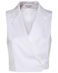Brunello Cucinelli - Sleeveless Cropped Blouse - Lyst