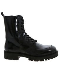 Moschino - Logo Detailed Ankle Boots - Lyst