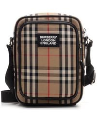 Burberry Messenger Bag With Check Motif - Natural