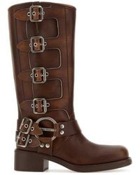 Miu Miu - Buckle-detailed Round Toe Boots - Lyst