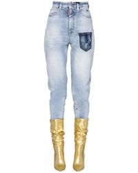 DSquared² Patent Effect Cotton Denim Sasoon Jeans - Blue
