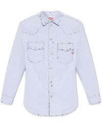 DIESEL Bowling Shirt With Pixel Camo Print in Blue for Men