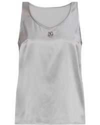 Dolce & Gabbana - Silk Top With Logo-Shaped Applique - Lyst