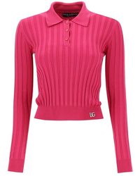 Dolce & Gabbana - Long Sleeved Polo Shirt In Ribbed Knit - Lyst