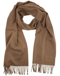 Max Mara - Logo Embroidered Fringed Knit Scarf - Lyst
