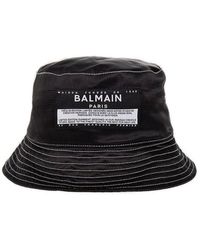 Balmain - Silk Bucket Hat With Logo - Lyst