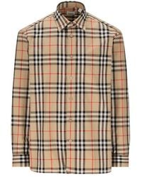 Burberry - Check Motif Cotton Shirt - Lyst