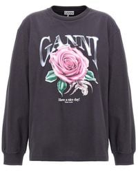 Ganni - Rose Printed Long-Sleeved T-Shirt - Lyst