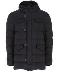 Herno Button Detailed Down Jacket - Blue
