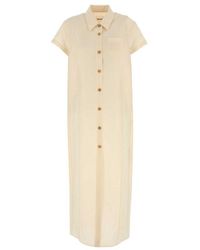 KHAITE - Cream Linen Blend Iffy Shirt Dress - Lyst