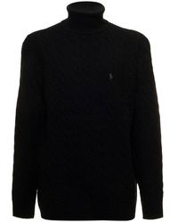 Polo Ralph Lauren - Turtleneck In Cable Wool And Cashmere Knit With Contrast Logo Embroidery On The Chest Man - Lyst