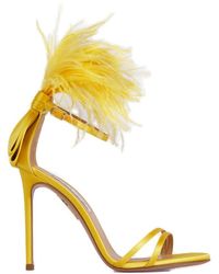 Aquazzura Concerto Feather Embellished Heel Sandals - Yellow