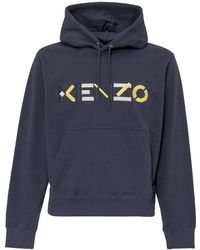 KENZO - Logo Embroidered Hoodie - Lyst