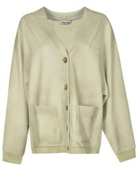 Miu Miu - Garment-dyed Button-up Fleece Sweatshirt - Lyst