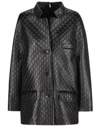 Gucci - Gg Embossed Leather Jacket - Lyst