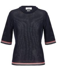 Thom Browne - Rwb Stripe Pointelle-knit Crewneck Top - Lyst