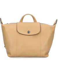 Longchamp Le Pliage Cuir Foldover Top Backpack - Natural