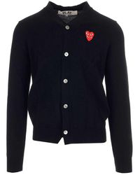 COMME DES GARÇONS PLAY - Double Heart Logo Embroidered Buttoned Cardigan - Lyst