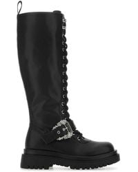 Versace - Baroque-buckle Knee-high Lace-up Boots - Lyst