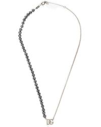 Dolce & Gabbana Dg Logo Pearl Necklace - Metallic