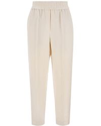 Brunello Cucinelli Baggy Pull-up Pants In Fluid Viscose Linen Twill - Natural