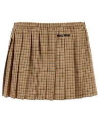 Miu Miu - Checked Pleated Mini Skirt - Lyst