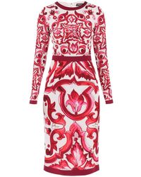 Dolce & Gabbana - Midi Silk Dress With Maiolica Motif - Lyst