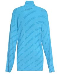Balenciaga - All-over Logo Print Turtleneck Sweater - Lyst