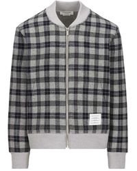 Thom Browne - Check Pattern Zipped Bomber Jacket - Lyst