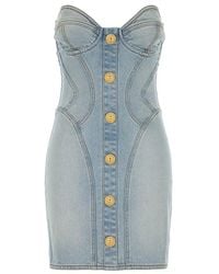 Balmain - Short Denim Dress - Lyst