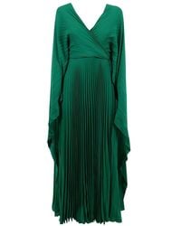 Valentino - V-neck Pleated Cape Sleeved Dress - Lyst