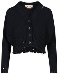 Marni - Distressed Cropped Knitted Cardigan - Lyst