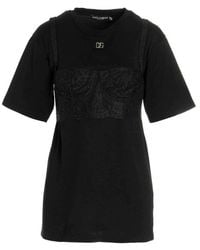 Dolce & Gabbana Logo-plaque Bralette-detailed T-shirt - Black