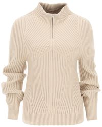 Low Classic Ribbed Jumper With High Collar - Natural