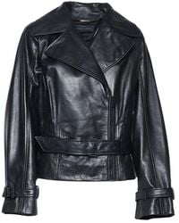 Alberta Ferretti - Black Double-breasted Jacket With Matching Belt In Leather Woman - Lyst
