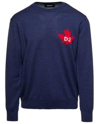 DSquared² - E Long Sleeved Pullover With D2 Logo Print In Wool - Lyst