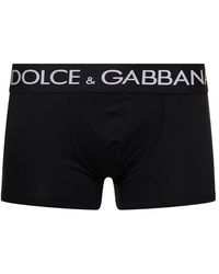 Dolce & Gabbana Boxer With Contrasting Logo Print In Stretch Cotton Man - Black