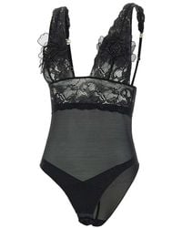 Elisabetta Franchi - 3D-Flower Detailed Tulle Bodysuit - Lyst