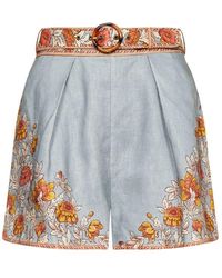 Zimmermann Andie Floral Print Shorts - Blue