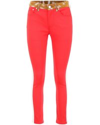 Burberry Bicolor Jeans With Fawn Print - Red