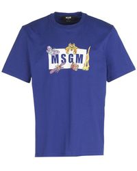 MSGM Funny Tiger Logo Box T-shirt - Blue