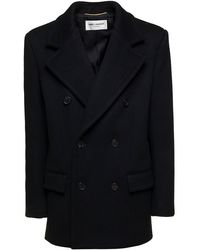 Saint Laurent - Long Sleeved Double Breasted Coat - Lyst