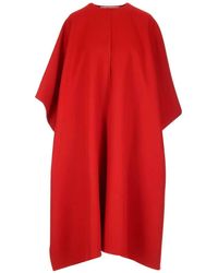 Valentino Oversized Side Slit Midi Cape - Red