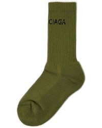 Balenciaga Logo Printed Ribbed Socks - Green
