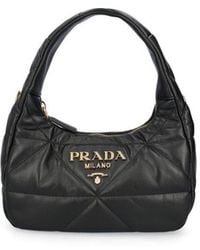 Prada Logo Plaque Quilted Zipped Tote Bag - Black