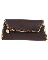 Natural Stella McCartney Falabella Crystal-embellished Satin Clutch Bag in Gold Womens Bags Clutches and evening bags 